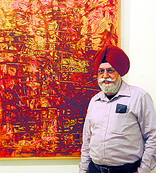 Prem Singh with his work