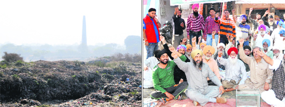 A view of the dump yard at Bhagtanwala; (and right) residents hold a protest in Amritsar demanding its shifting because of its impact on their health.