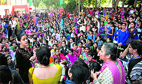 Students protest at the GCG in Sector 42. 