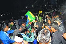 Diesel being poured on some of the devotees, daring the police to act against them