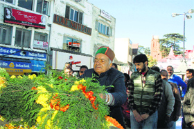 Forest Minister Thakur Singh Bharmouri pays floral tributes to Lala Lajpat Rai on his death anniversary in Shimla on Monday.
