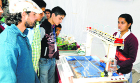 Chakori demonstrates her hi-tech bridge during the State Science Congress in Mandi.