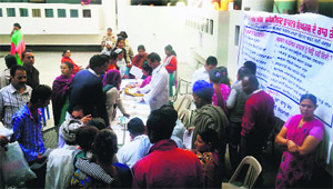 Medical specialists at the Civil Hospital hold an outdoor OPD as a mark of protest against the state governments policies
