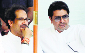 Uddhav Thackeray and Raj Thackeray at the death anniversary function of Balasaheb Thackeray in Mumbai.