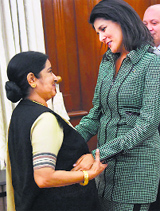 External Affairs Minister Sushma Swaraj meets South Carolina Governor Nikki Haley in New Delhi on Monday.