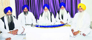 Sikh high priests at a meeting at Akal Takht Secretariat in Amritsar on Monday