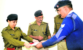 SP Haridwar felicitates cops for exceptional performance during duty at CCR in Haridwar on Monday.