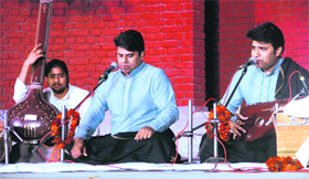 Classical singers Rajnish Mishra and Ritesh Mishra perform at Col Brown School in Dehradun on Monday.