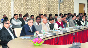 Prakash Chand, Executive Director, Heavy Electrical Equipment Plant, BHEL, with delegates at a forum of BHEL cutting tools vendor-suppliers in Haridwar on Monday.