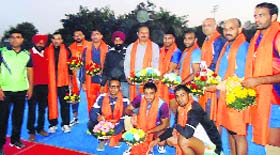 Members of the Indian kabaddi team at the Sports Complex in Sector 42, Chandigarh, on Tuesday