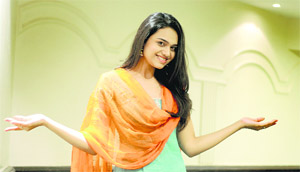 actor Purvi Mundada from the Star Plus series Nisha Aur Uske Cousins strike a pose in Ludhiana on Wednesday