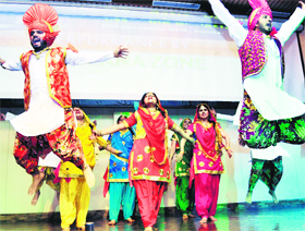 State Bank of Patiala employees perform during the inter-zonal cultural show in Patiala, on Tuesday.