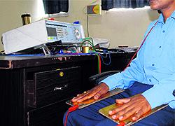 A view of the bio-resonance therapy machine during the course of treatment at Swami Vivekananda De-Addiction Centre in Amritsar