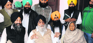 Simranjit Singh Mann interacts with media persons during his visit to the residence of the arrested BKI terrorist Ramandeep in Bathinda on Wednesday.