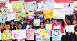 Students of Saupin's School take out a rally during Anti-Spitting Campaign in Chandigarh