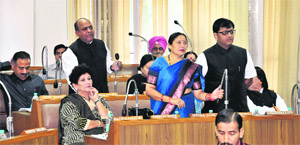 Councillors at a special House meeting on the issue of car bazaar at the MC building in Chandigarh on Wednesday.