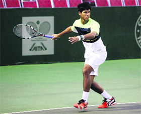 Tennis player Somnath Devvarman practises at the CLTA courts on Wednesday