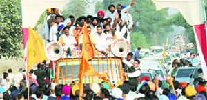 Youth Akali Dal workers at a roadshow in Muktsar on Wednesday.