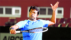 Punjab Marshalls Leander Paes during a practice session at CLTA in Chandigarh on Wednesday. 
