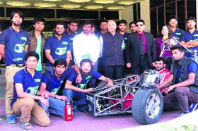 Youth talent: Students of DIT with a fabricated Formula One car in Dehradun on Wednesday