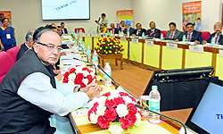 Union Finance Minister Arun Jaitley (L) at a meeting with the CMDs and CEOs of public sector banks and financial institutions in New Delhi on Thursday