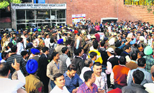 Chaos outside the Punjab and Haryana High Court on Thursday.
