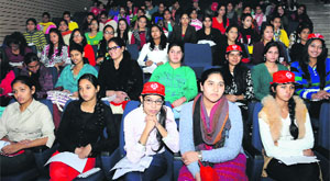 Students attend a data dissemination workshop in the auditorium of the Post Graduate Government College for Girls in Sector 42, Chandigarh.