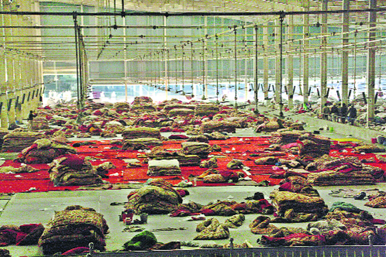 Followers evacuated, but their belongings remain at the satsang hall in Barwalas Satlok Ashram on Thursday.