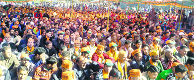 BJP supporters at an election rally in Bhaderwah.