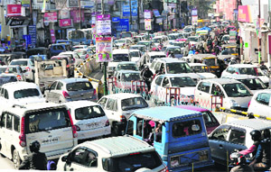 A traffic jam at Chakrata road in Dehradun on Thursday