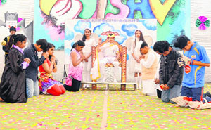 Students present a play during the annual function of Delhi Public School in Bathinda on Friday.