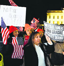 Supporters of US President Barack Obama march in front of the White House in Washington.