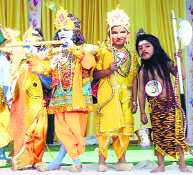 Students at a fancy dress competition to create awareness on girl education in Jalandhar.