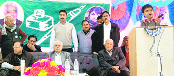 PDP patron Mufti Mohammad at an election rally in Doda on Friday.