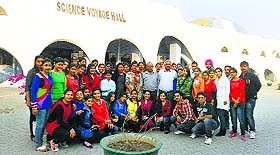 Students of Arya College with their teachers at the ST Cottex Exports Limited in Machhiwara during an industrial visit. 
