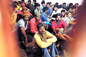 Indian fisherman in Karachi after being detained in Pakistan on Friday. 