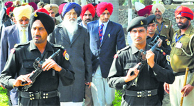 Chief Minister Parkash Singh Badal at a function in Rakhra village near Patiala on Friday.