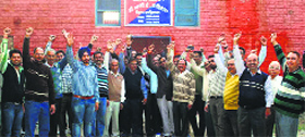 Activists of the District Chemists Association raise slogans in Fazilka on Friday.