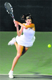 Punjab Marshalls' Garbine Muguruza in action against Delhi Dreams in Chandigarh on Friday.