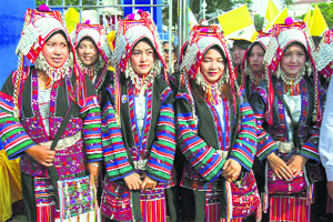 Clad in Akha traditional attire, Myanmar Christians attend an opening ceremony to mark the 500th anniversary of the Roman Catholic Churchs arrival to Myanmar at St. Marys Cathedral in Yangon on Friday