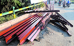 The material to be used for the repair of a damaged portion of the Bhandari railway overbridge in Amritsar on Saturday
