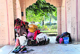 Belongings of the encroachers at the Mata Mansa Devi Singh Dwar in Panchkula.