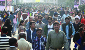 A view of the India International Trade Fair at Pragati Maidan in New Delhi on Saturday.