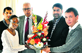ICCR-sponsored scholars meet Governor NN Vohra at Raj Bhawan in Jammu on Friday.