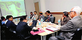 Governor NN Vohra chairs a meeting to review development works of the Shri Mata Vaishno Devi Shrine Board at Katra on Saturday. 