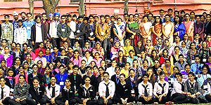 Students of various schools during the closing ceremony of INSPIRE camp at KMV College in Jalandhar on Saturday