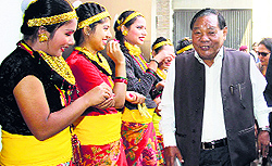 MP PA Sangma being welcomed by the students at LPU near Jalandhar on Saturday