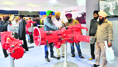 Farm equipment on display at CII Agro Tech in Chandigarh on Saturday.