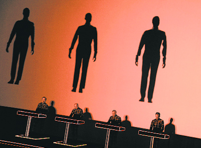 German band Kraftwerk performs live at the Louis Vuitton Art Foundation in Paris. Kraftwerk is performing all its official recordings, supported by impressive 3D visuals at the Louis Vuitton Art Foundation in Paris, as part of a world tour that started in 2012.