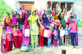Residents of Hadwal gram panchayat hold a protest in Nurpur on Sunday